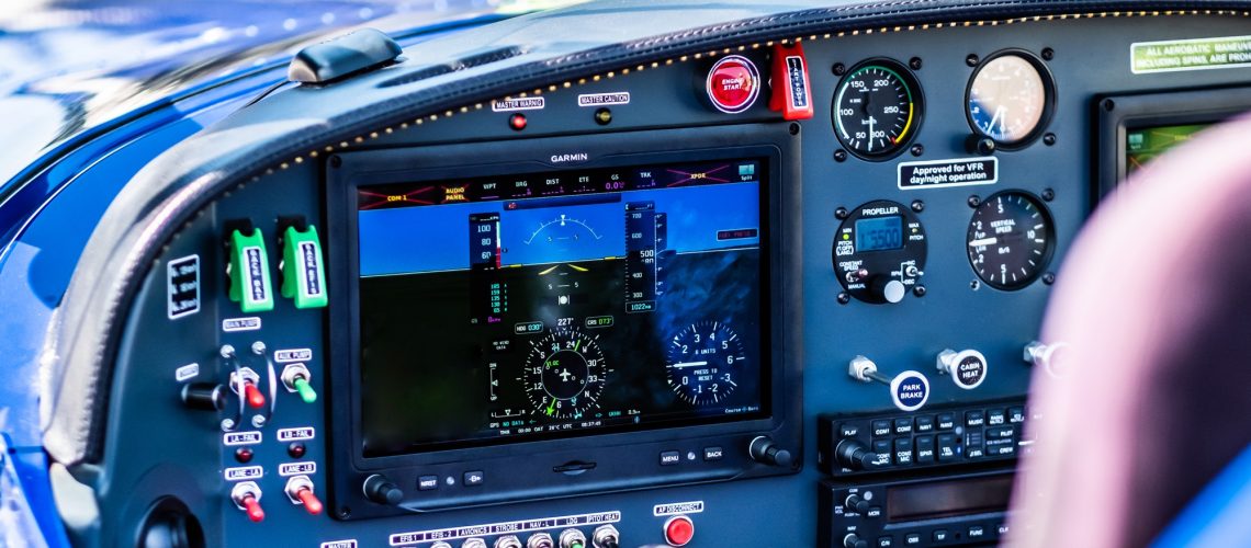 Closeup view of plane control pannel